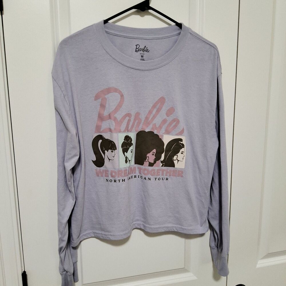 Vintage Barbie Long-Sleeve Cropped Graphic T-shirt Lavender Size Medium